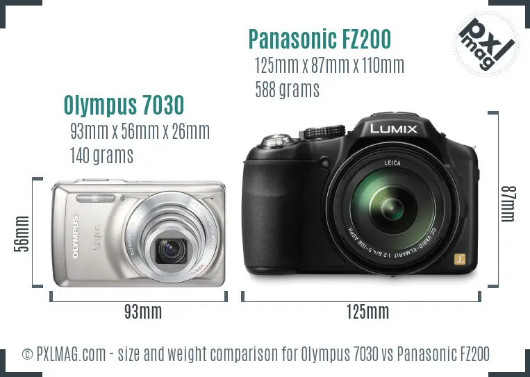 Olympus 7030 vs Panasonic FZ200 size comparison