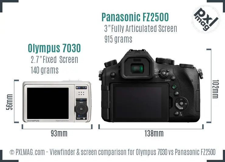Olympus 7030 vs Panasonic FZ2500 Screen and Viewfinder comparison