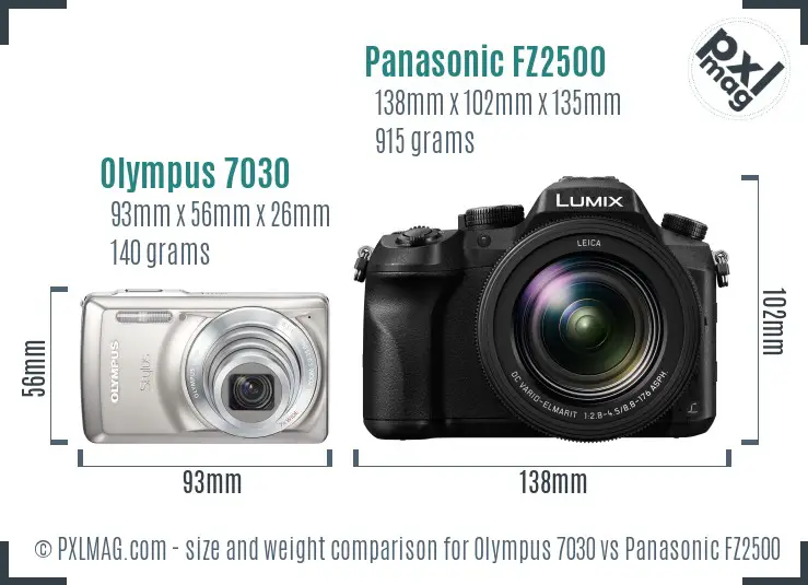Olympus 7030 vs Panasonic FZ2500 size comparison