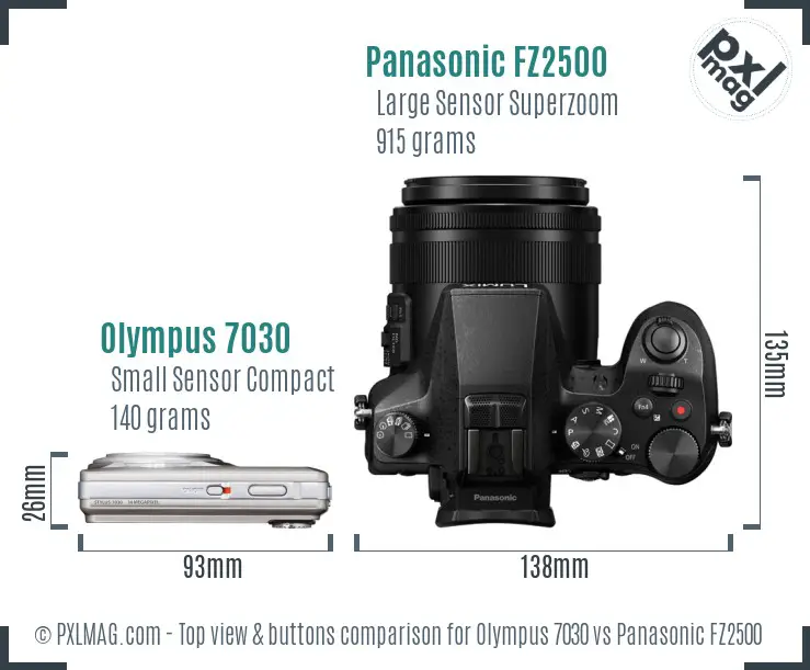 Olympus 7030 vs Panasonic FZ2500 top view buttons comparison