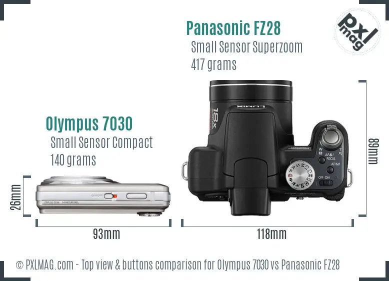 Olympus 7030 vs Panasonic FZ28 top view buttons comparison