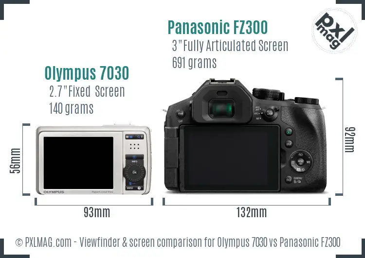 Olympus 7030 vs Panasonic FZ300 Screen and Viewfinder comparison