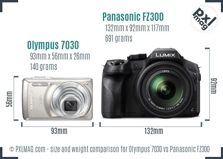 Olympus 7030 vs Panasonic FZ300 size comparison