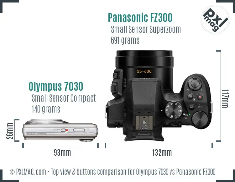 Olympus 7030 vs Panasonic FZ300 top view buttons comparison