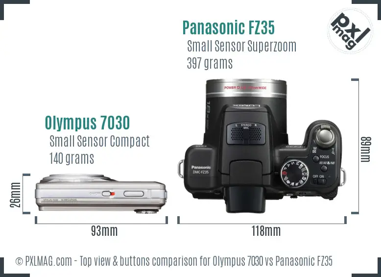 Olympus 7030 vs Panasonic FZ35 top view buttons comparison