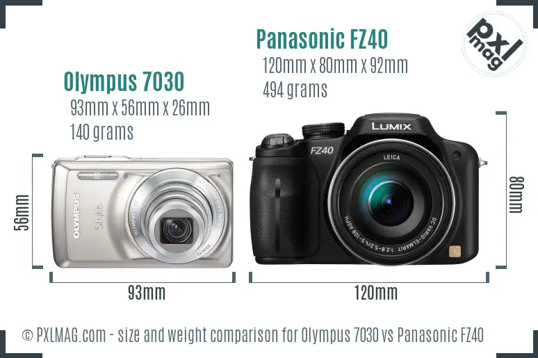 Olympus 7030 vs Panasonic FZ40 size comparison