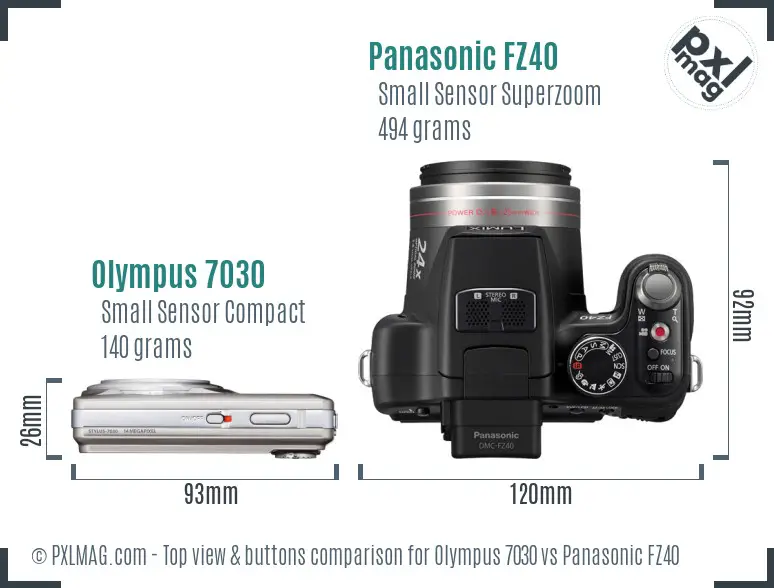 Olympus 7030 vs Panasonic FZ40 top view buttons comparison