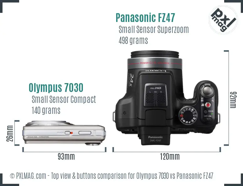 Olympus 7030 vs Panasonic FZ47 top view buttons comparison