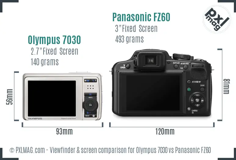 Olympus 7030 vs Panasonic FZ60 Screen and Viewfinder comparison