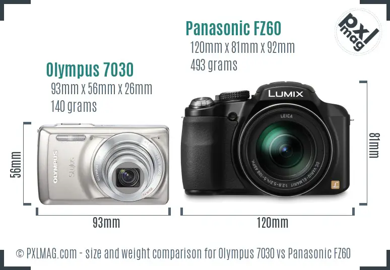 Olympus 7030 vs Panasonic FZ60 size comparison