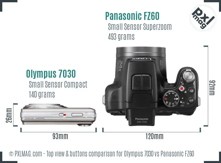 Olympus 7030 vs Panasonic FZ60 top view buttons comparison