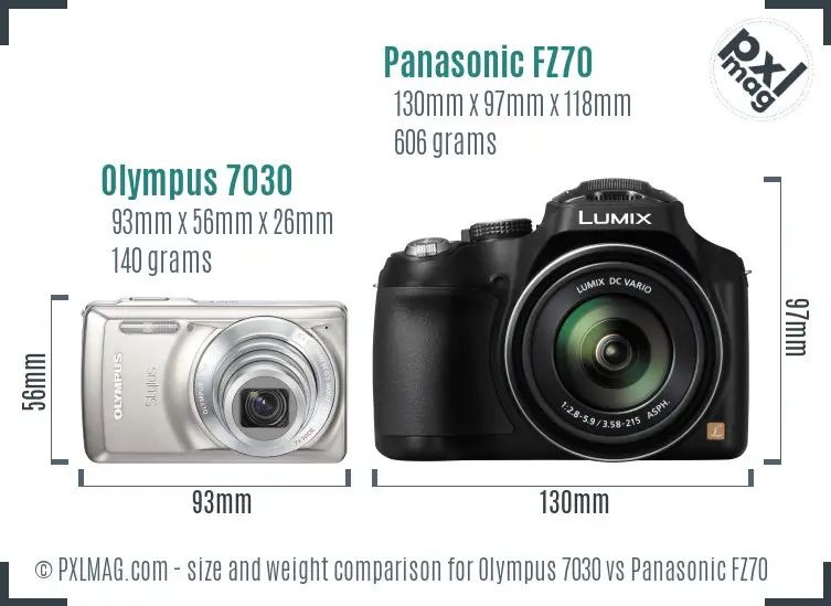 Olympus 7030 vs Panasonic FZ70 size comparison