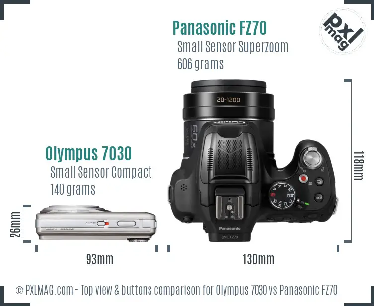 Olympus 7030 vs Panasonic FZ70 top view buttons comparison