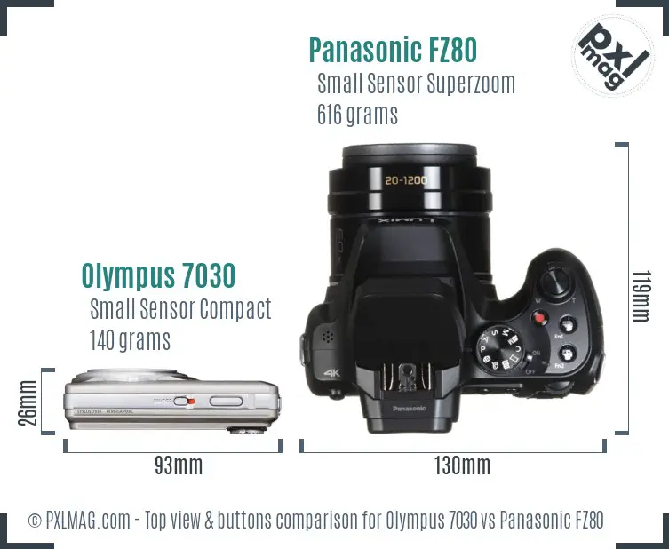 Olympus 7030 vs Panasonic FZ80 top view buttons comparison