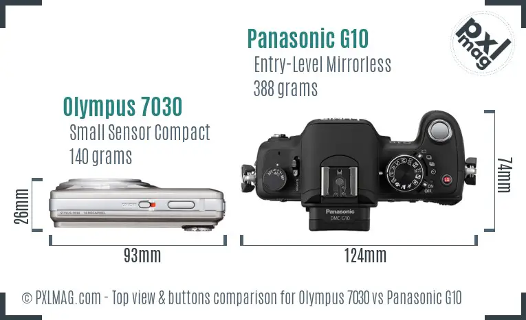 Olympus 7030 vs Panasonic G10 top view buttons comparison