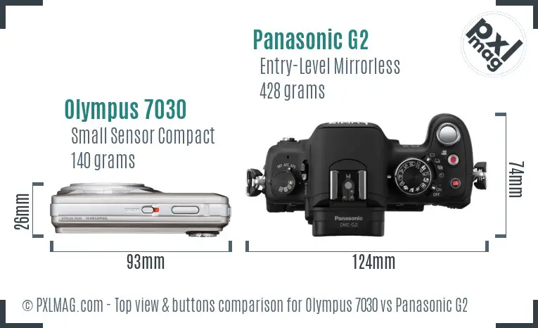 Olympus 7030 vs Panasonic G2 top view buttons comparison