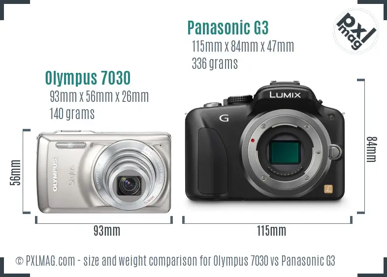 Olympus 7030 vs Panasonic G3 size comparison
