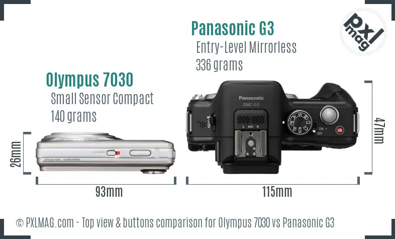 Olympus 7030 vs Panasonic G3 top view buttons comparison