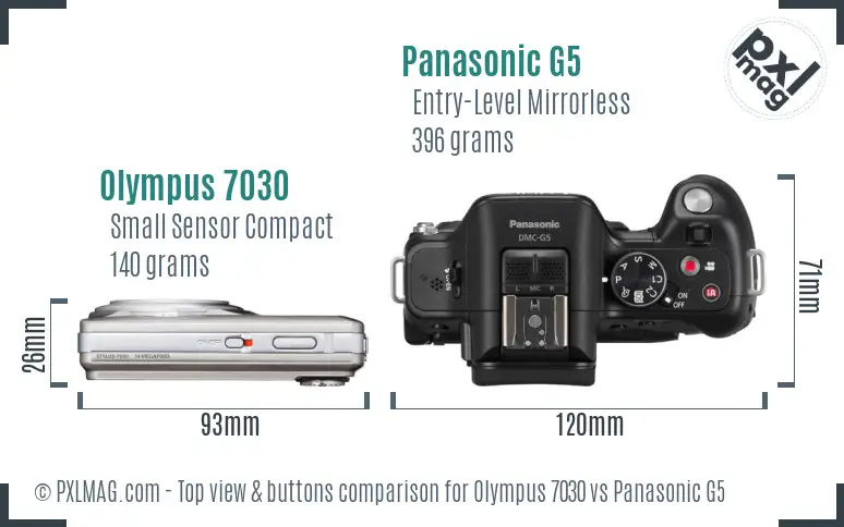 Olympus 7030 vs Panasonic G5 top view buttons comparison