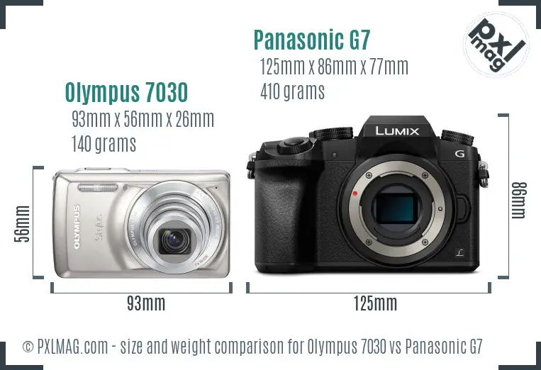 Olympus 7030 vs Panasonic G7 size comparison