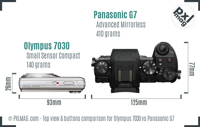 Olympus 7030 vs Panasonic G7 top view buttons comparison