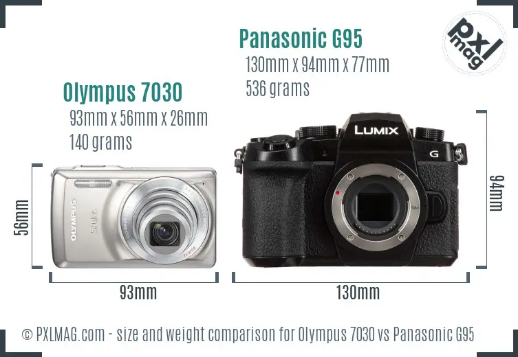 Olympus 7030 vs Panasonic G95 size comparison