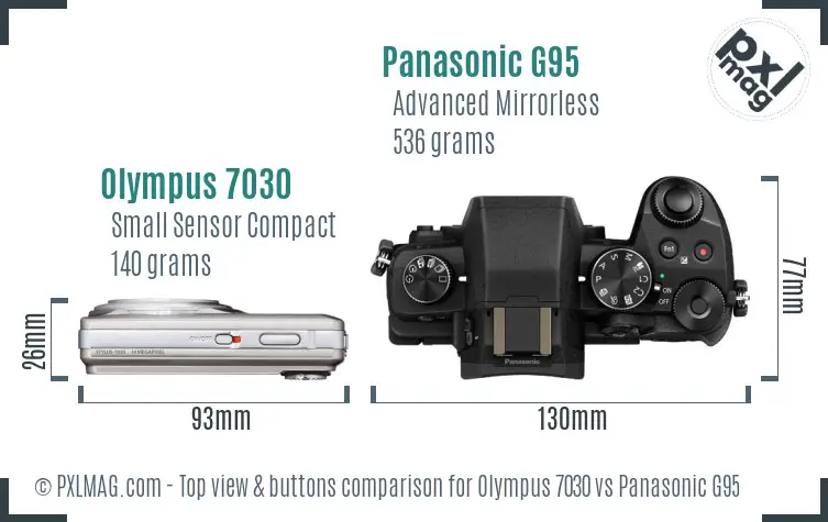 Olympus 7030 vs Panasonic G95 top view buttons comparison