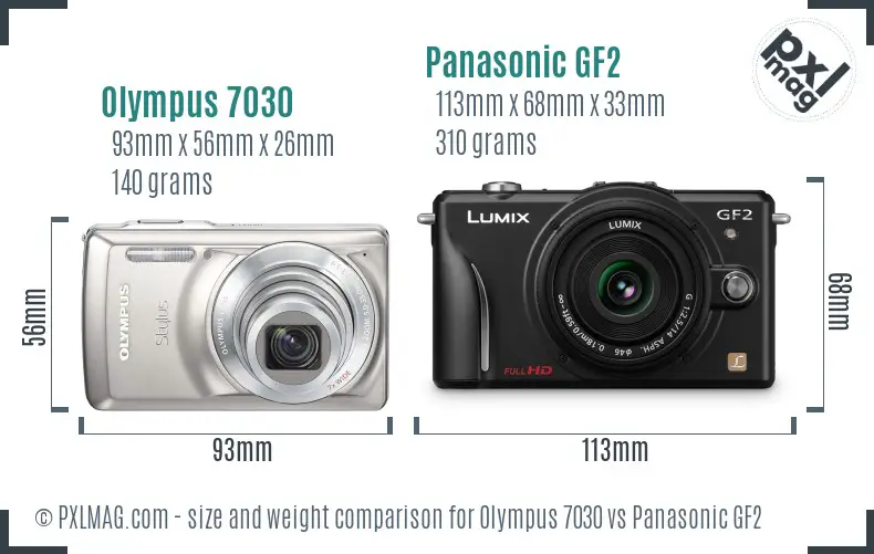 Olympus 7030 vs Panasonic GF2 size comparison
