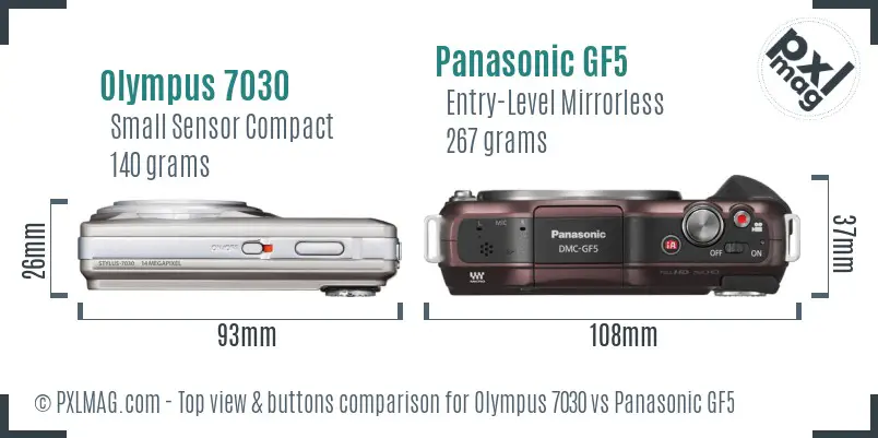 Olympus 7030 vs Panasonic GF5 top view buttons comparison