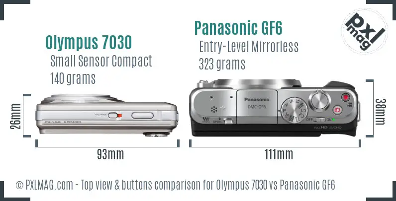 Olympus 7030 vs Panasonic GF6 top view buttons comparison