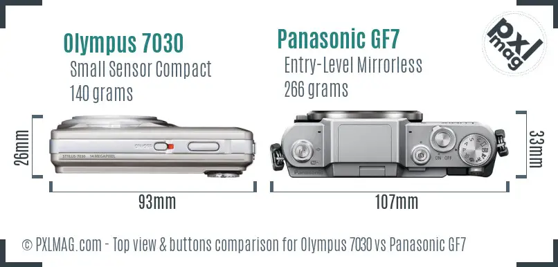 Olympus 7030 vs Panasonic GF7 top view buttons comparison