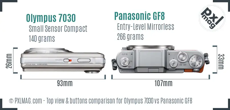 Olympus 7030 vs Panasonic GF8 top view buttons comparison
