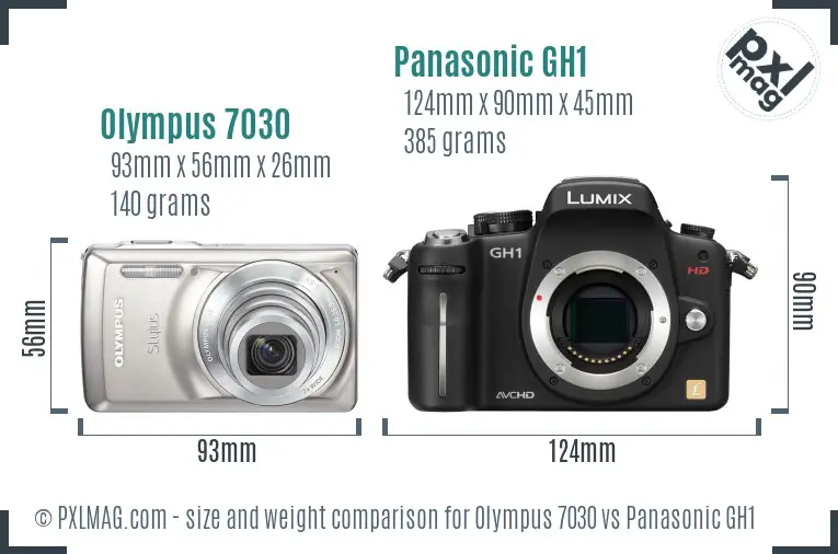 Olympus 7030 vs Panasonic GH1 size comparison