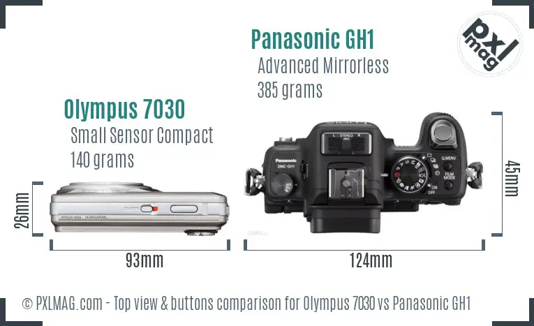 Olympus 7030 vs Panasonic GH1 top view buttons comparison