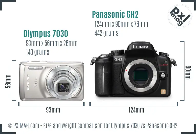 Olympus 7030 vs Panasonic GH2 size comparison