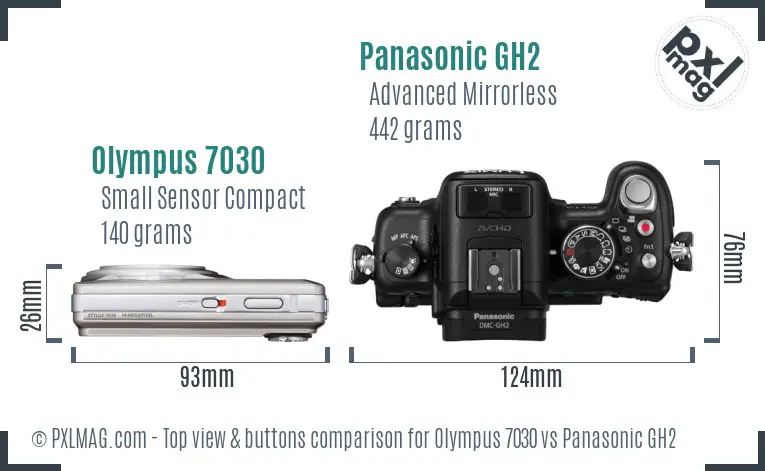 Olympus 7030 vs Panasonic GH2 top view buttons comparison