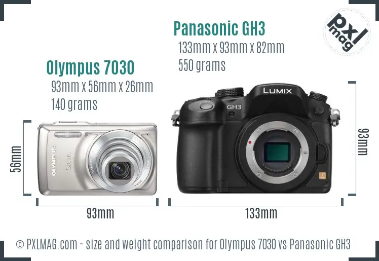 Olympus 7030 vs Panasonic GH3 size comparison
