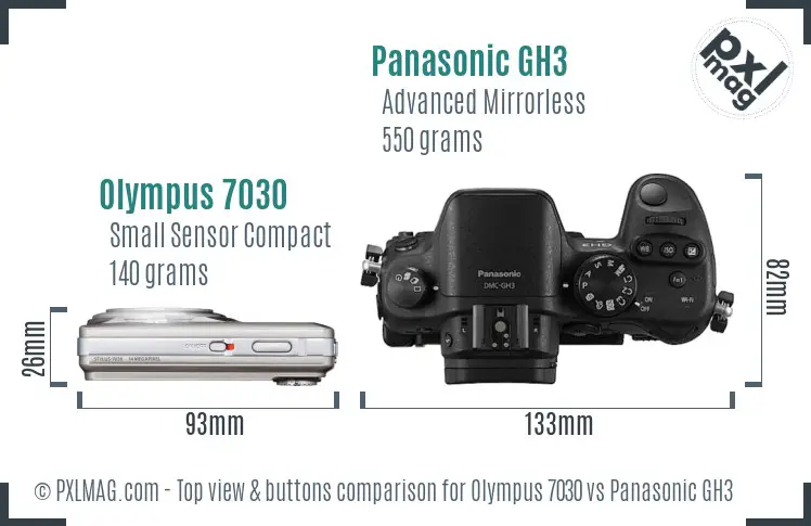 Olympus 7030 vs Panasonic GH3 top view buttons comparison
