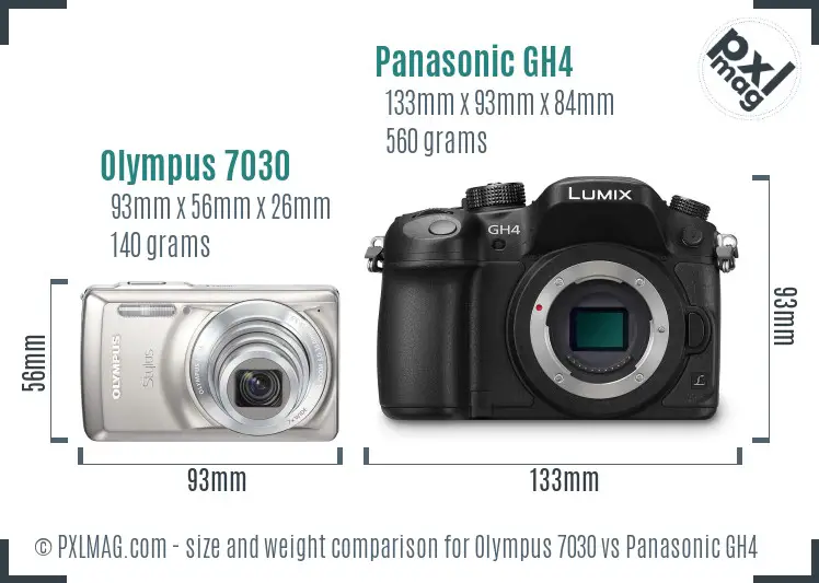 Olympus 7030 vs Panasonic GH4 size comparison