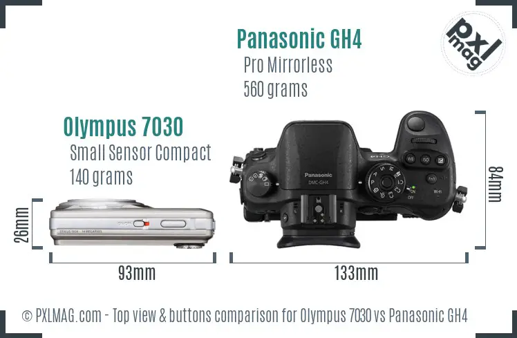 Olympus 7030 vs Panasonic GH4 top view buttons comparison