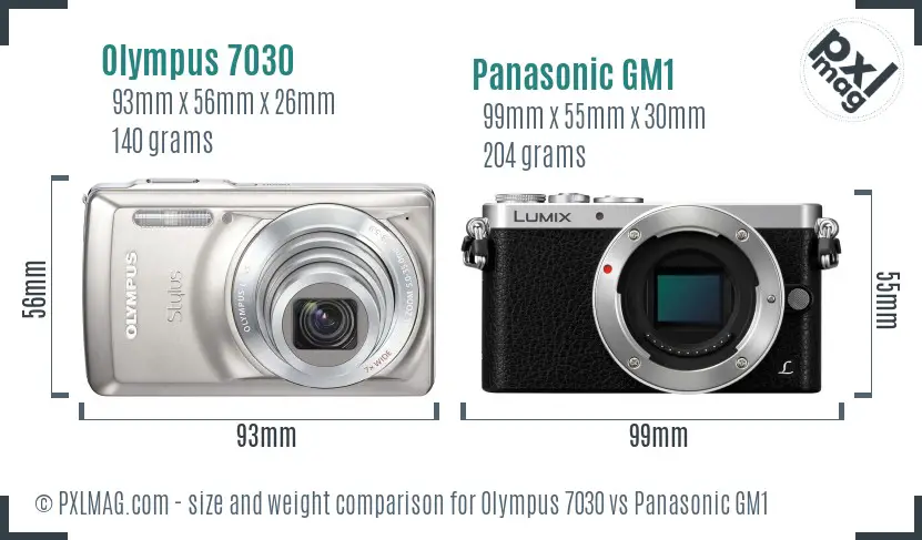 Olympus 7030 vs Panasonic GM1 size comparison