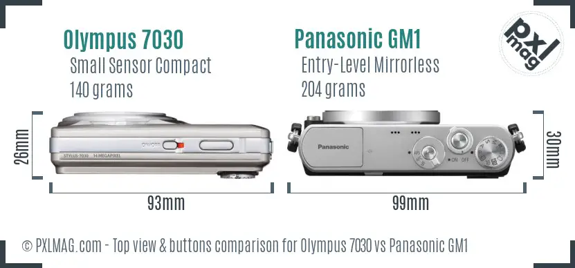 Olympus 7030 vs Panasonic GM1 top view buttons comparison