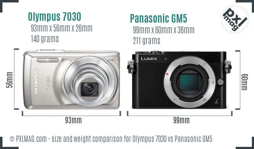 Olympus 7030 vs Panasonic GM5 size comparison