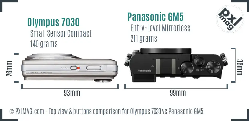 Olympus 7030 vs Panasonic GM5 top view buttons comparison