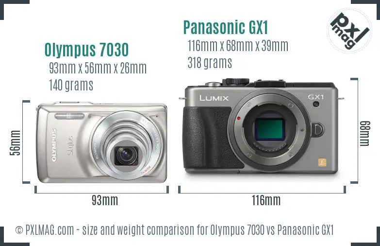 Olympus 7030 vs Panasonic GX1 size comparison