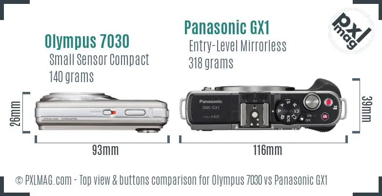 Olympus 7030 vs Panasonic GX1 top view buttons comparison