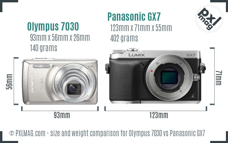 Olympus 7030 vs Panasonic GX7 size comparison