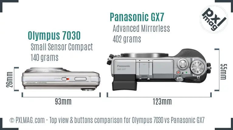Olympus 7030 vs Panasonic GX7 top view buttons comparison