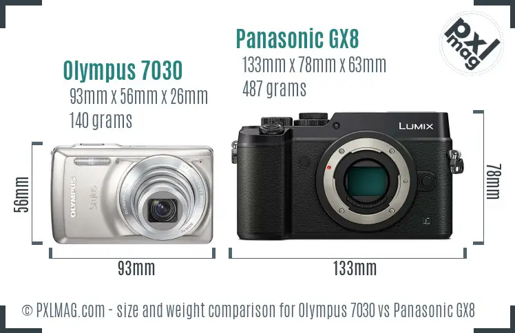 Olympus 7030 vs Panasonic GX8 size comparison