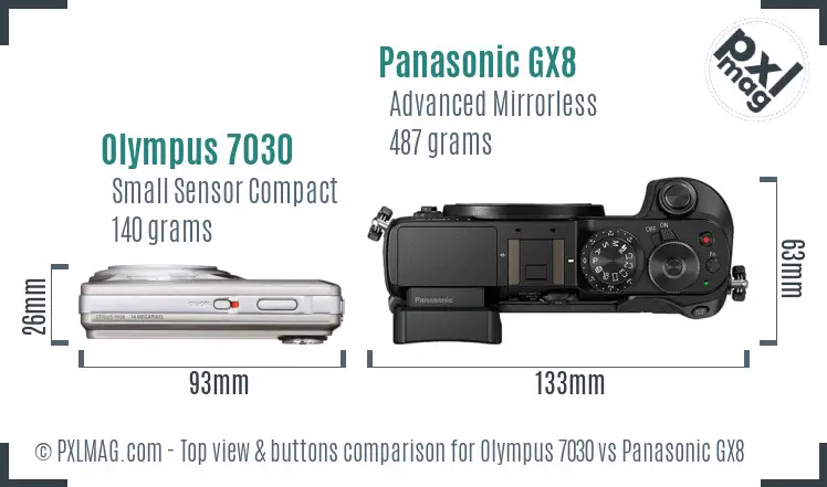 Olympus 7030 vs Panasonic GX8 top view buttons comparison